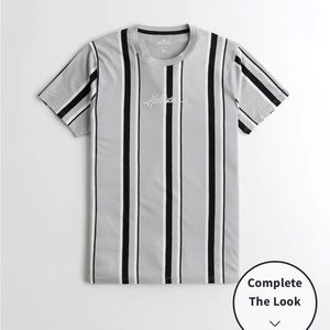 Hollister Striped Embroidered Logo Graphic T-Shirt